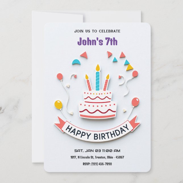 Colorful Birthday Party Invitation with Banner (Front)