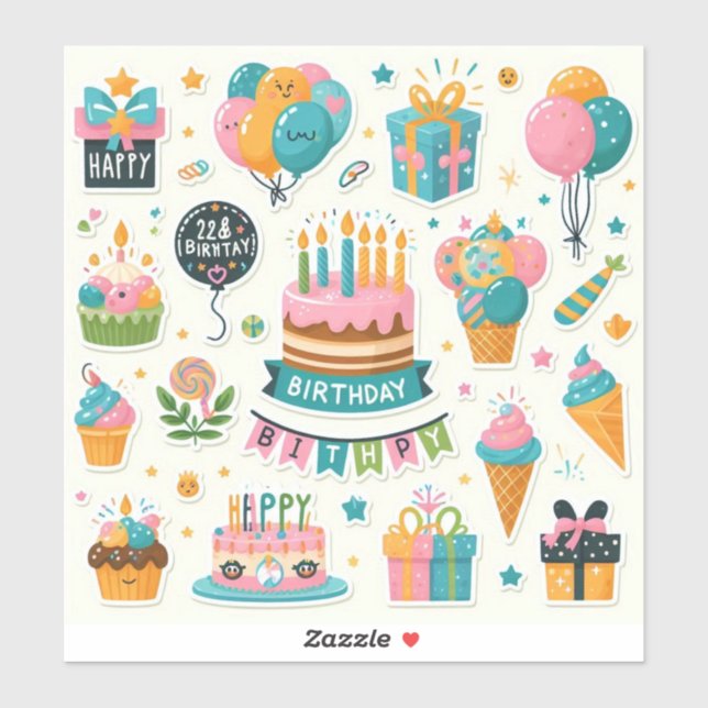 Colorful Birthday Party Stickers" Sticker (Sheet)