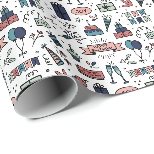 Colorful Birthday Pattern Wrapping Paper (Roll Corner)