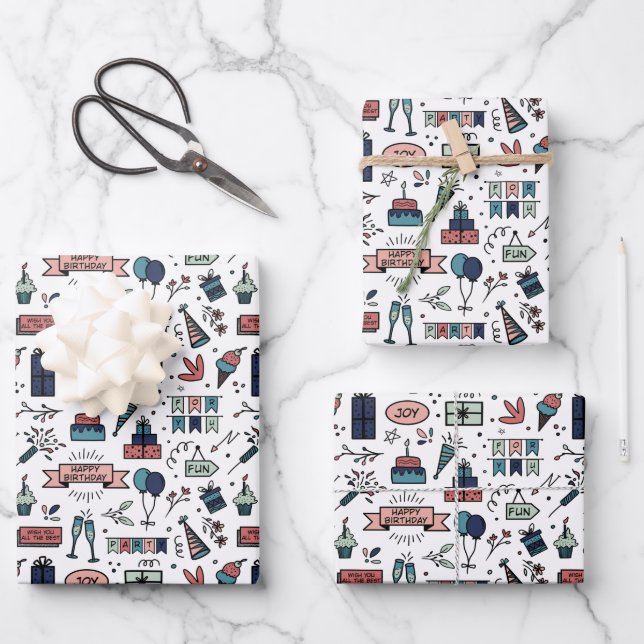Colorful Birthday Pattern  Wrapping Paper Sheets (Front)