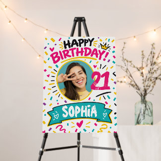 Colorful Birthday Photo Sign Any Age Confetti
