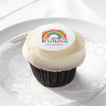 Colorful Birthday Rainbow Personalized Kids Girls Edible Frosting Rounds