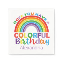 Colorful Birthday Rainbow Personalized Kids Girly Napkins
