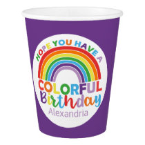 Colorful Birthday Rainbow Personalized Kids Girly Paper Cup