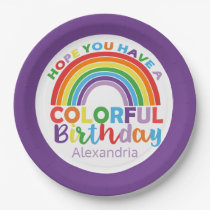 Colorful Birthday Rainbow Personalized Kids Girly Paper Plates