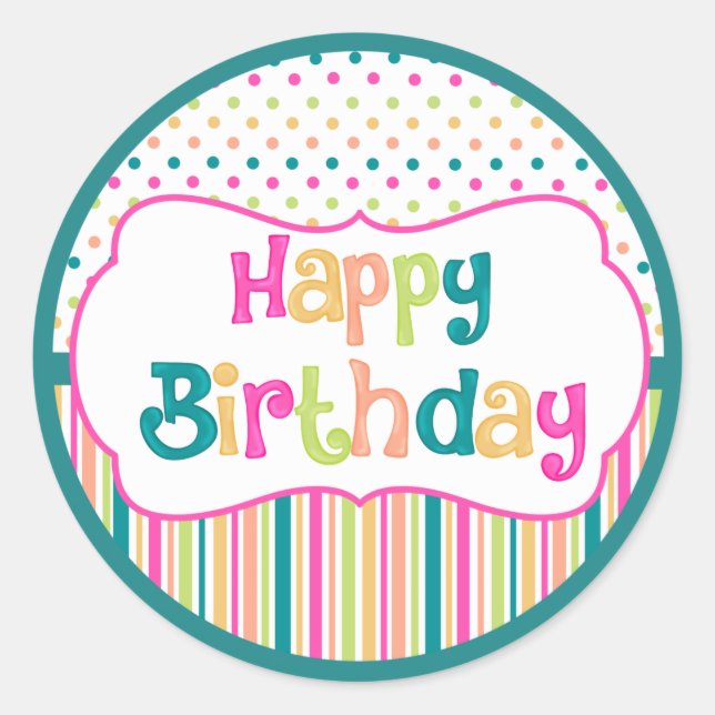 Colorful birthday round stickers (Front)