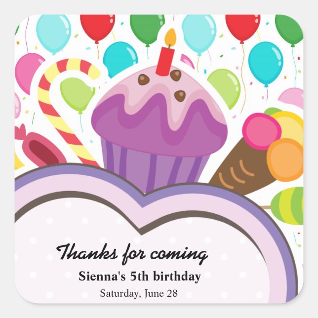 Colorful Birthday Square Sticker (Front)