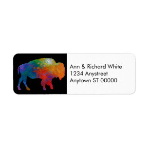Colorful Bison Art on Black And White Label