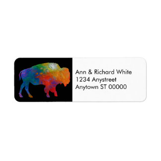 Colorful Bison Art on Black And White Label