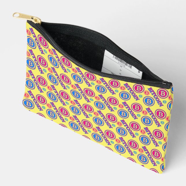 Colorful Bitcoin Pattern Accessory Pouch (Open)