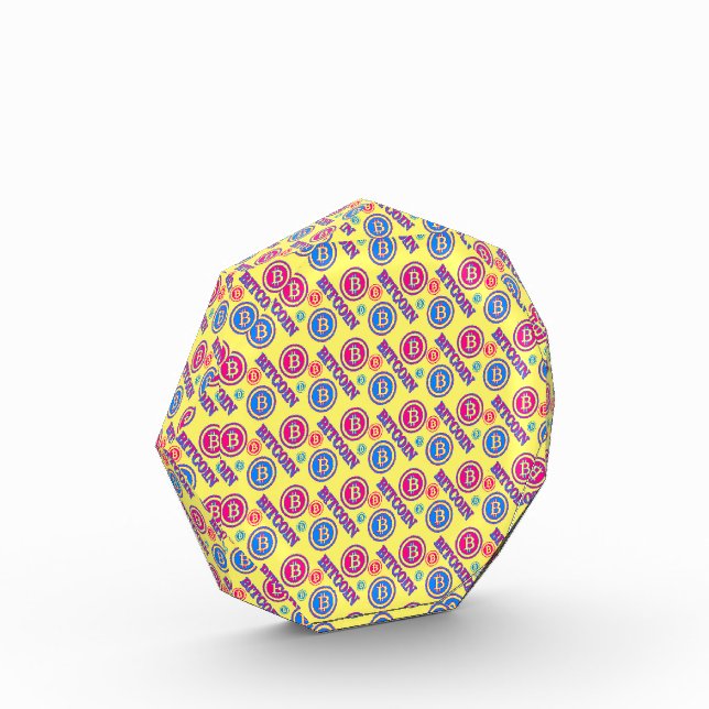 Colorful Bitcoin Pattern Acrylic Award (Left)