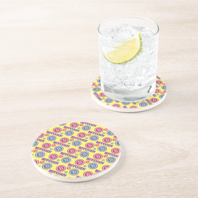 Colorful Bitcoin Pattern Coaster (Side)