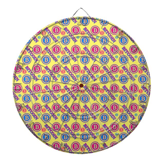 Colorful Bitcoin Pattern Dart Board (Front)