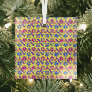 Colorful Bitcoin Pattern Glass Ornament
