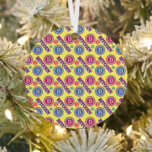 Colorful Bitcoin Pattern Metal Ornament