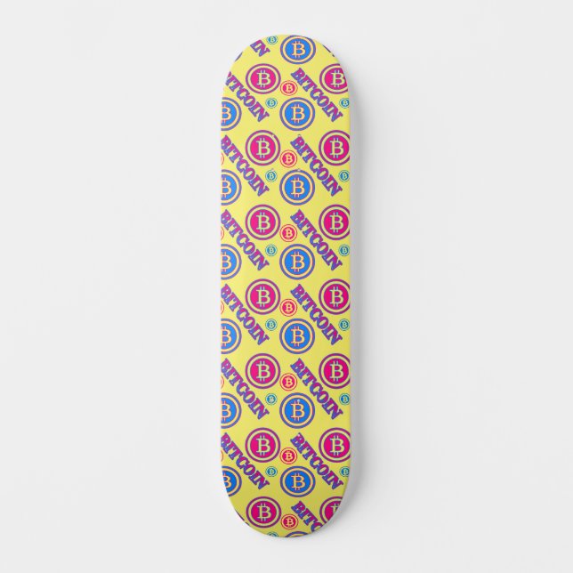 Colorful Bitcoin Pattern Skateboard (Front)