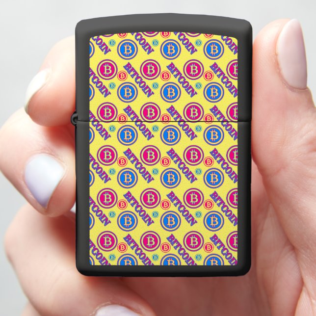 Colorful Bitcoin Pattern Zippo Lighter (In Hand)