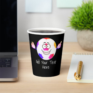 Colorful black and white soccer ball funny face. Paper Cups