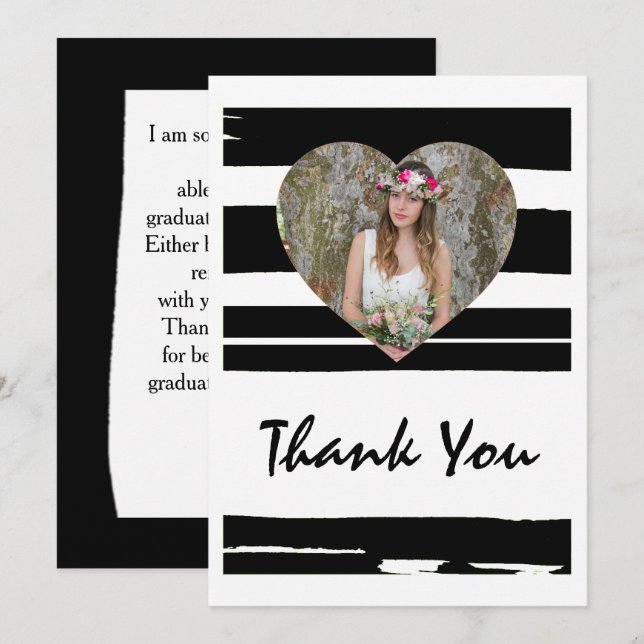 Colorful Black and White Watercolor Photo Graduati Invitation (Front/Back)