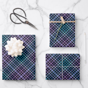 Colorful Black Blue Purple Fashion Show Stripes Wrapping Paper Sheets