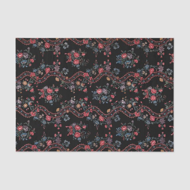 Colorful Black Boho Floral Tissue Paper (Front)