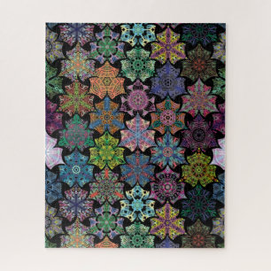 Colorful Black Boho Mandala Pattern Jigsaw Puzzle