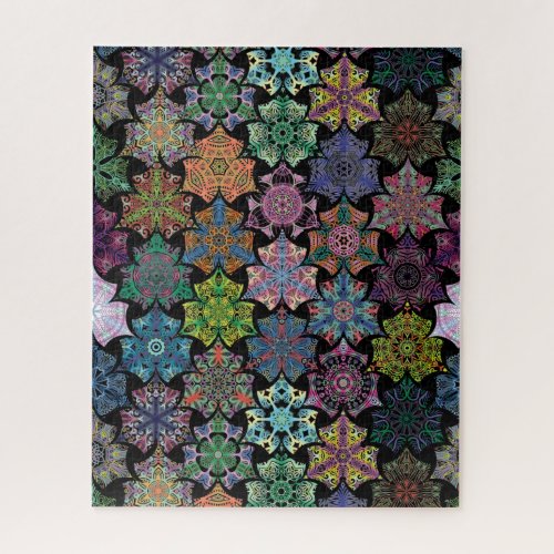 Colorful Black Boho Mandala Pattern Jigsaw Puzzle
