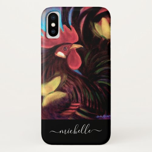 Colorful Black Chicken Rooster Name Script iPhone X Case