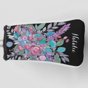 Colorful Black Floral Ladies Golf Head Cover