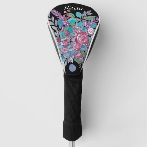 Colorful Black Floral Ladies Golf Head Cover