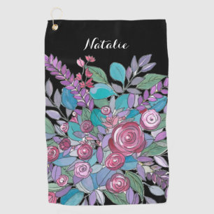 Colorful Black Floral Ladies Golf Towel