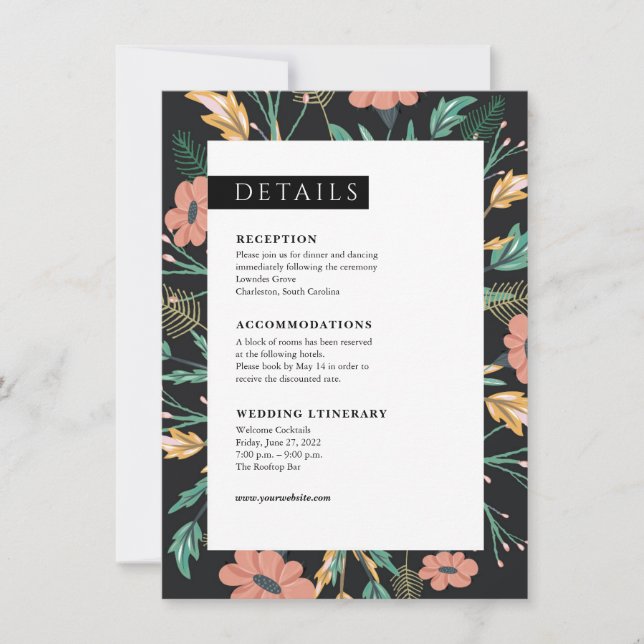 Colorful Black Floral Wedding Enclosure Card (Front)