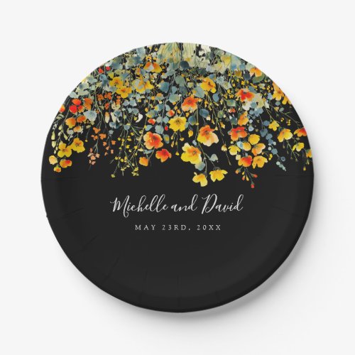 Colorful Black Floral Wedding Paper Plates