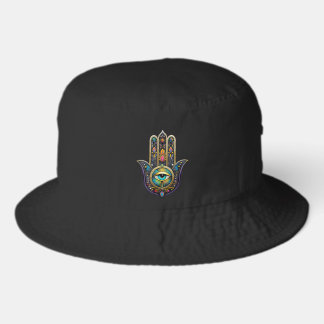 Colorful Black Gold Hamsa w/ Turquoise Third Eye Bucket Hat