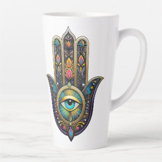 Colorful Black Gold Hamsa w/ Turquoise Third Eye Latte Mug