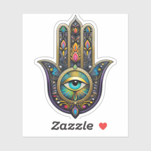 Colorful Black Gold Hamsa w/ Turquoise Third Eye Sticker