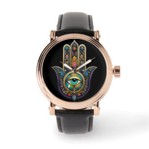 Colorful Black Gold Hamsa w/ Turquoise Third Eye Watch