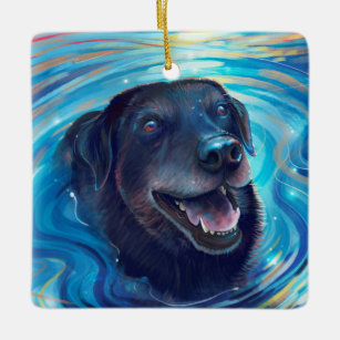 Colorful Black Labrador Painting Dog Christmas Ceramic Ornament