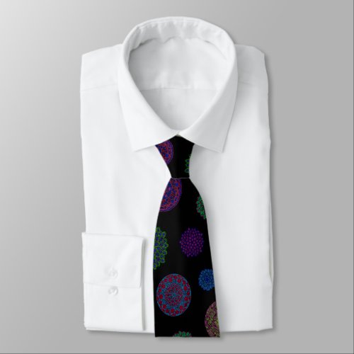 Colorful Black Mandala Mosaic Pattern Neck Tie