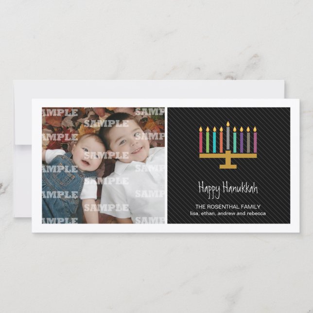 Colorful Black Menorah Hanukkah Holiday Card (Front)