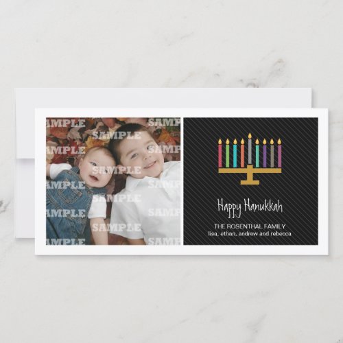 Colorful Black Menorah Hanukkah Holiday Card