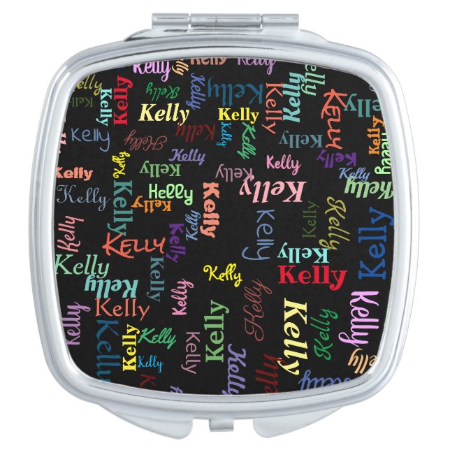 Colorful Black Monogrammed First Name Fun Cute Compact Mirror (Front)