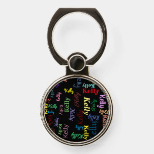 Colorful Black Monogrammed First Name Fun Cute Phone Ring Stand