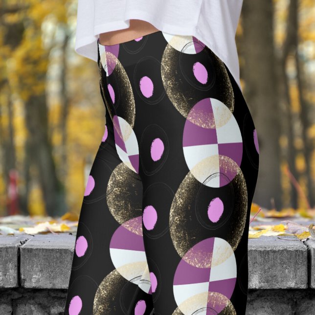 Colorful Black Nucleus Pattern Leggings (Nucleus Black Circular Pattern Leggings)