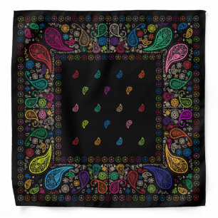 Colorful Black Paisley Design Bandana