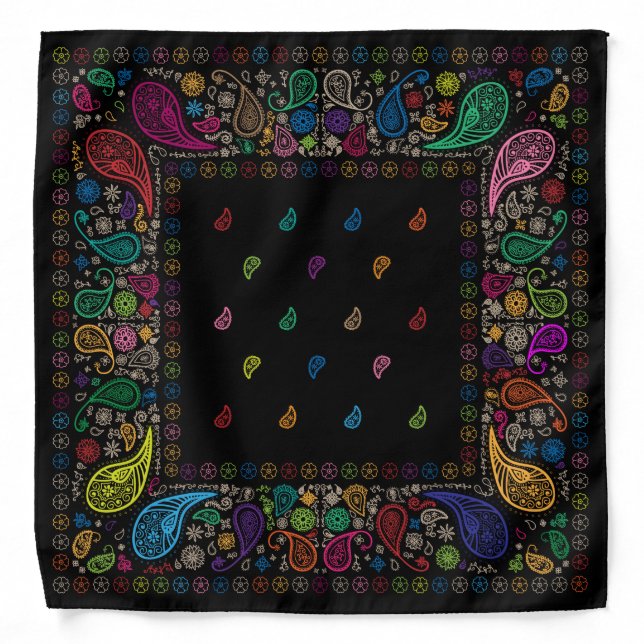 Colorful Black Paisley Design Bandana (Front)