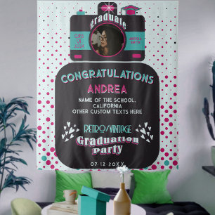 Colorful Black Pink Teal Retro Grad Photo Backdrop