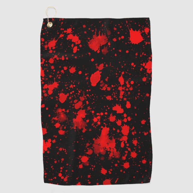 Colorful Black Red Paint Splatter Artistic Splash Golf Towel (Front)
