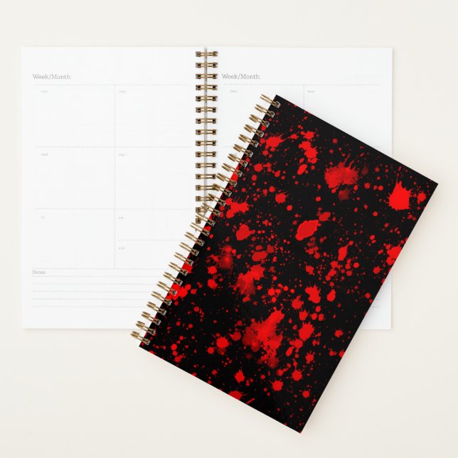Colorful Black Red Paint Splatter Artistic Splash Planner (Display)