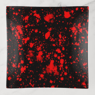 Colorful Black Red Paint Splatter Artistic Splash Trinket Tray